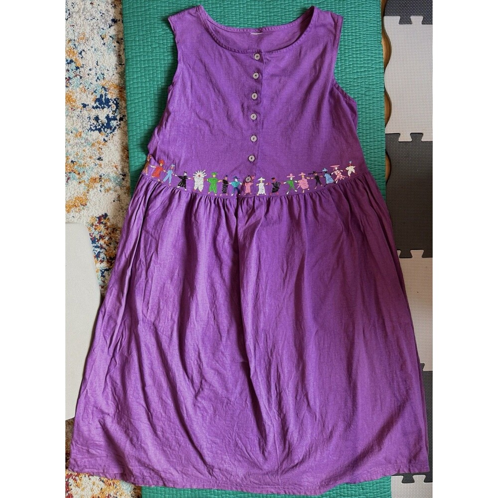Vintage Purple Jumper Dress Maxi L Art To Wear Hand Painted People Of The World - Picture 2 of 16
